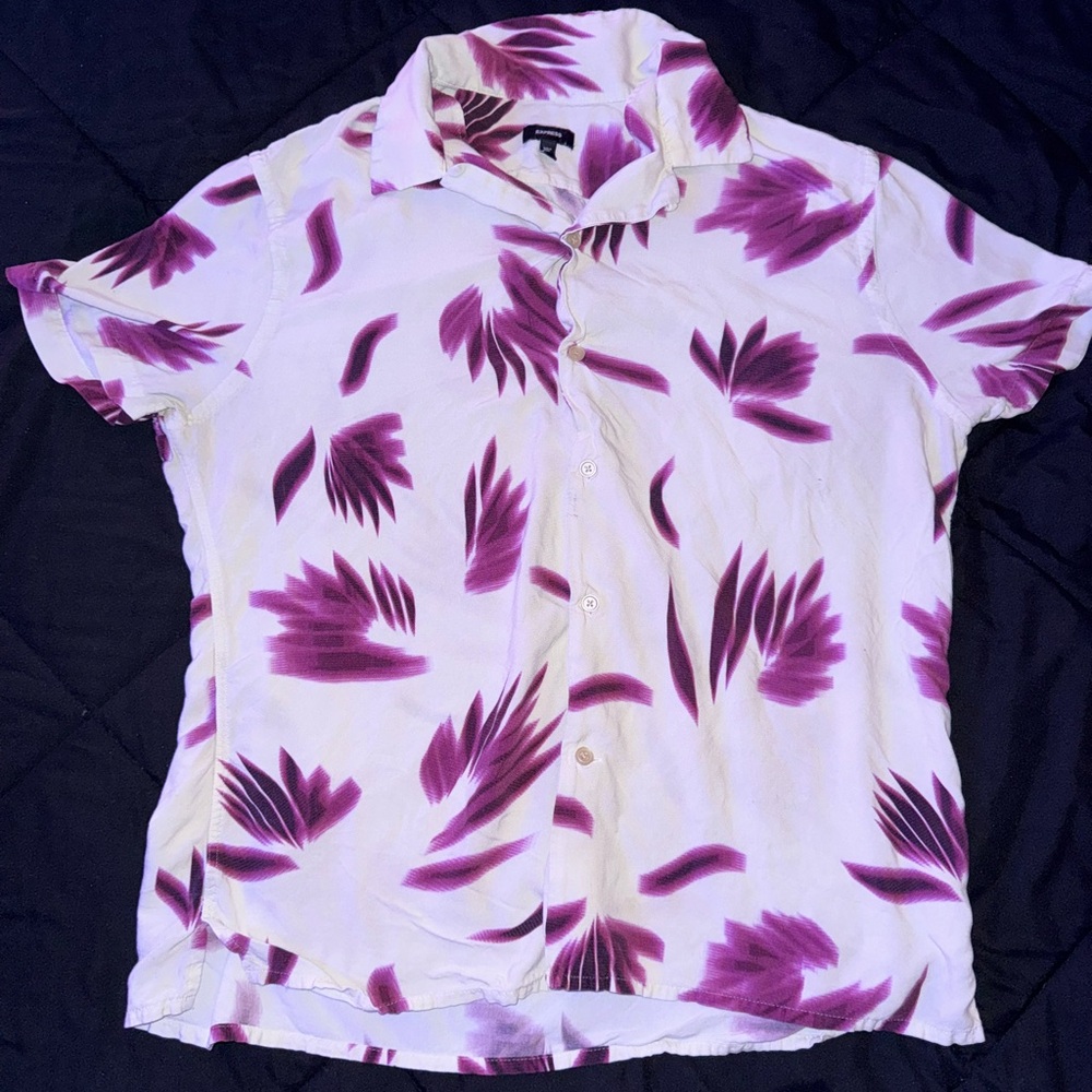 Express White and Purple Button Down Shirt
